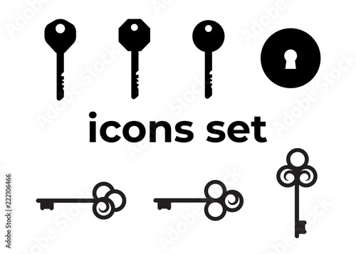 Vector icons set. Air and key icon. Name tag and film roll vector set icons