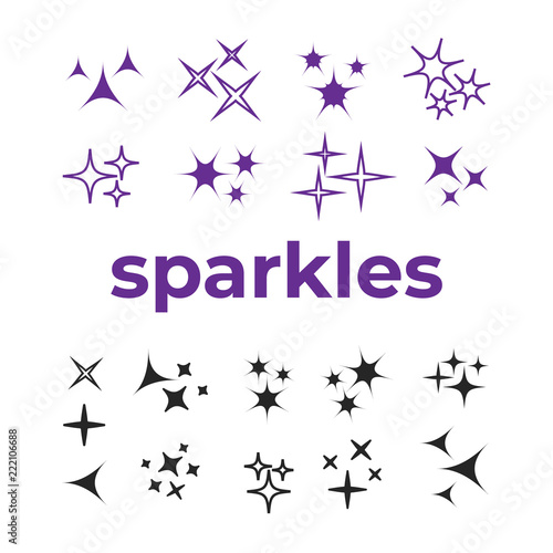 Sparkle lights stars set. Bright firework, decoration twinkle, shiny flash