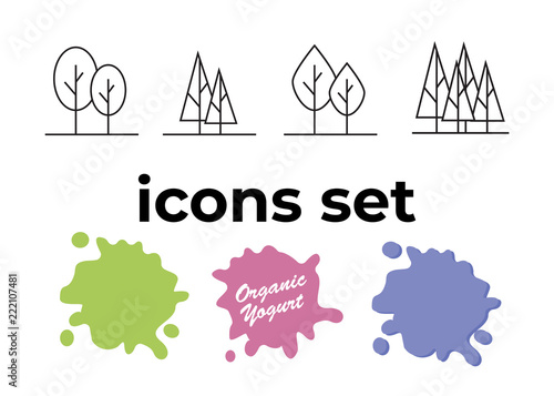Vector icons set. Air and key icon. Name tag and film roll vector set icons