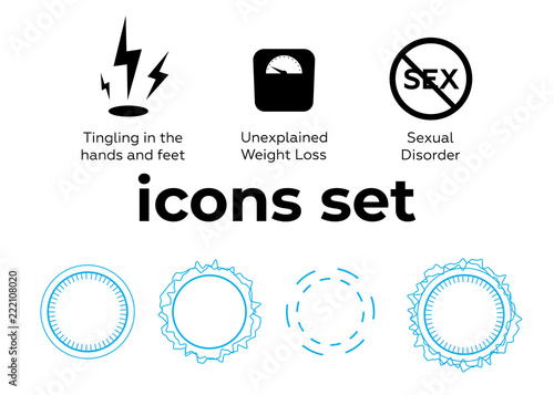 Vector icons set. Air and key icon. Name tag and film roll vector set icons