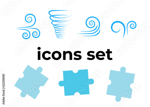 Vector icons set. Air and key icon. Name tag and film roll vector set icons