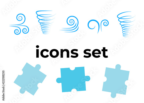 Vector icons set. Air and key icon. Name tag and film roll vector set icons