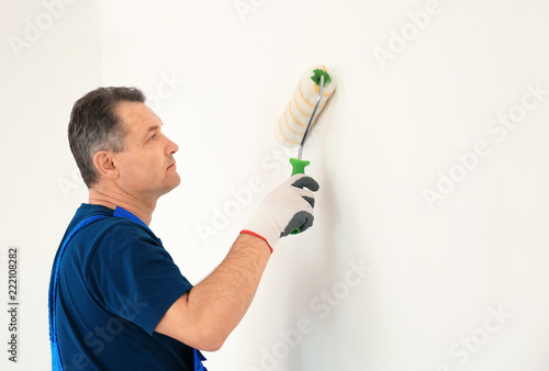 Male painter in uniform wor...