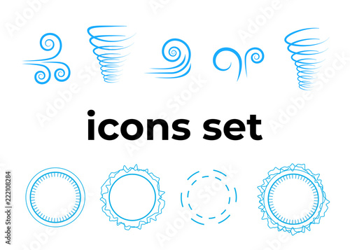 Vector icons set. Air and key icon. Name tag and film roll vector set icons