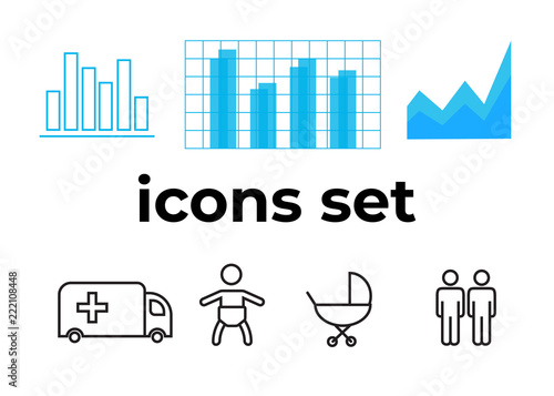 Vector icons set. Air and key icon. Name tag and film roll vector set icons