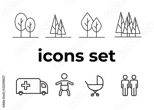 Vector icons set. Air and key icon. Name tag and film roll vector set icons