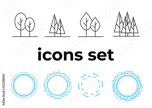 Vector icons set. Air and key icon. Name tag and film roll vector set icons