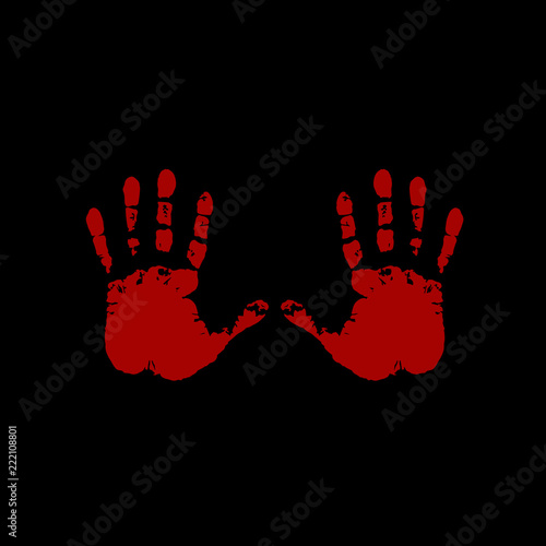 Bloody hand prints on black background. Vector illustration, ico