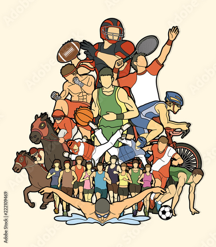 Sport Players, Different sports , Sport mix action graphic vector.