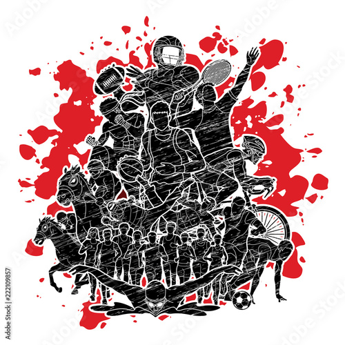 Sport Players, Different sports , Sport mix action graphic vector.