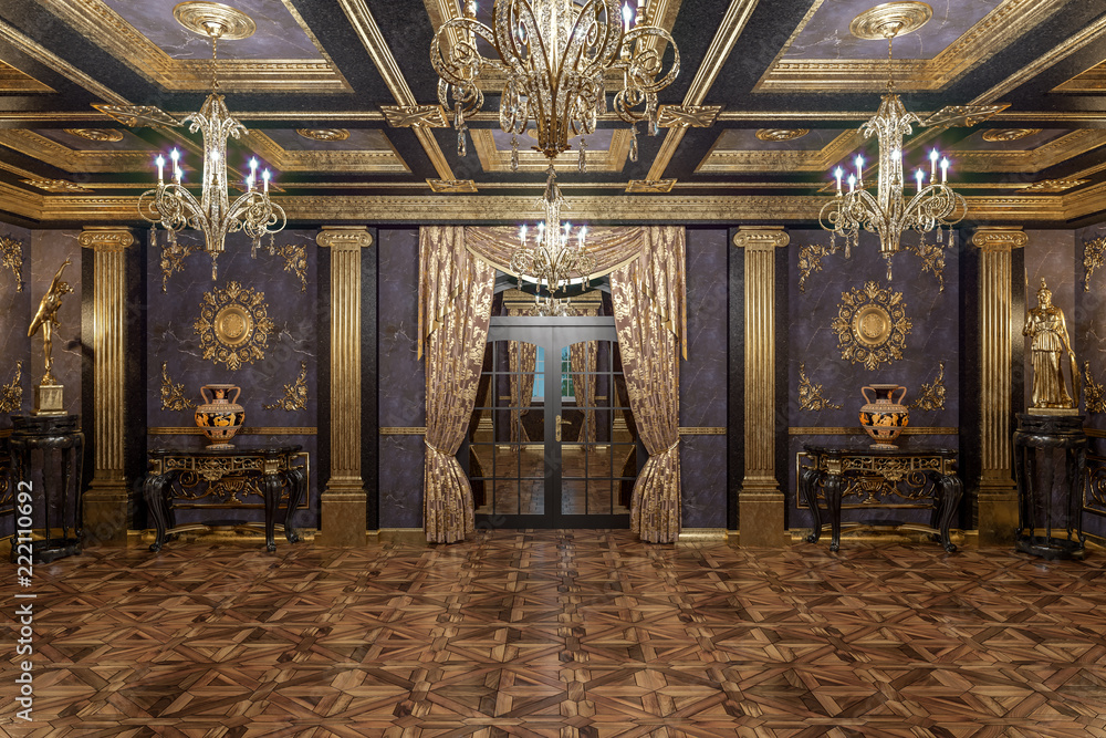 3d rendering of the hall in classical style Cinema 4D Corona renderer - obrazy, fototapety, plakaty 