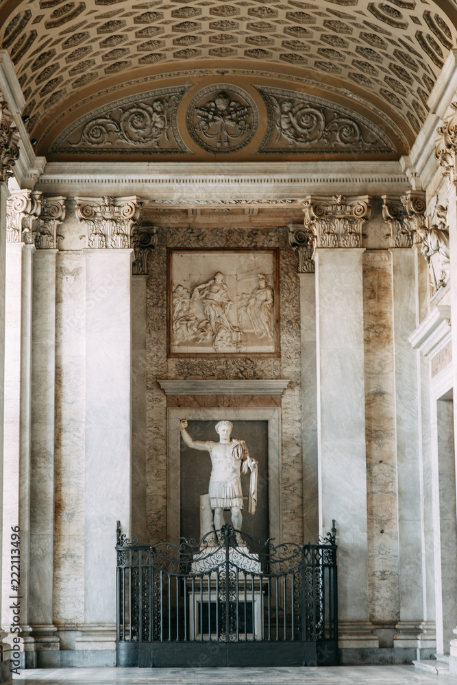 Naklejka premium Salvatore Church in Rome, view from outside and inside. Frescoes and statues, architectural elements. A historic landmark, tourist destination. Ancient painting