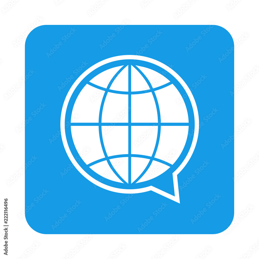 Icono plano global en burbuja en cuadrado azul Icono plano global en burbuja en cuadrado azul