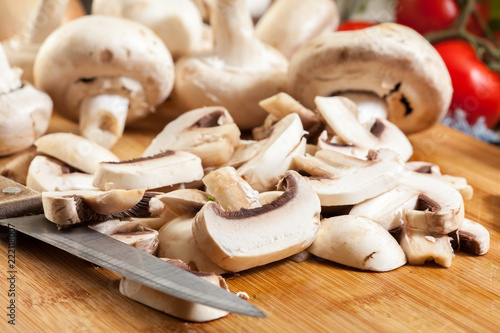 Fresh sliced white mushrooms