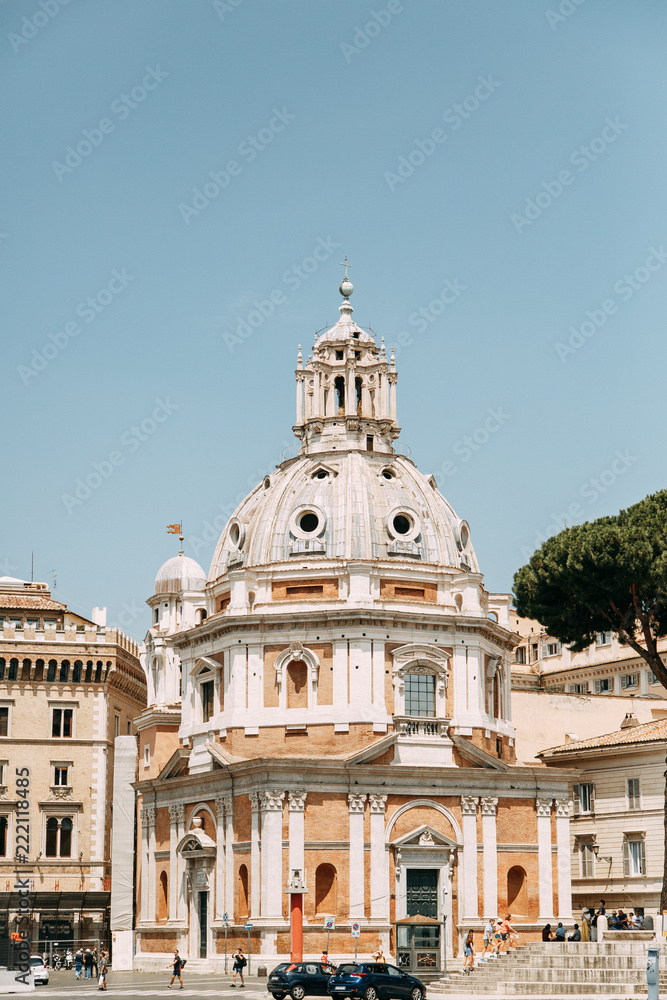 The architecture of Rome and the Italian style in stucco. Sights of the old town, tourist places. Street art, world heritage. Miracle of light. Carved columns and capitals