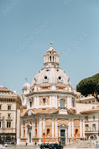 The architecture of Rome and the Italian style in stucco. Sights of the old town, tourist places. Street art, world heritage. Miracle of light. Carved columns and capitals