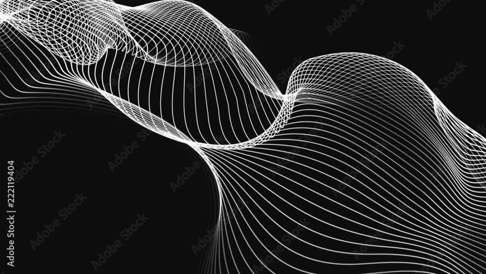 Animated 3d shape formed by white thin lines background loop