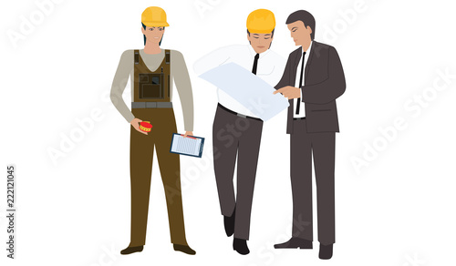 Group of builders - engineer, architect, master - isolated on white background - art vector
