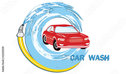 Logo Car wash - the hose pours water on the car - art vector