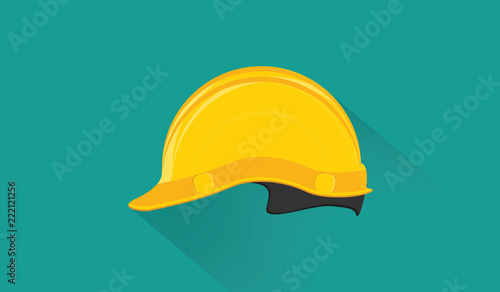 Yellow construction helmet - on a colored background with a long shadow - art vector.
