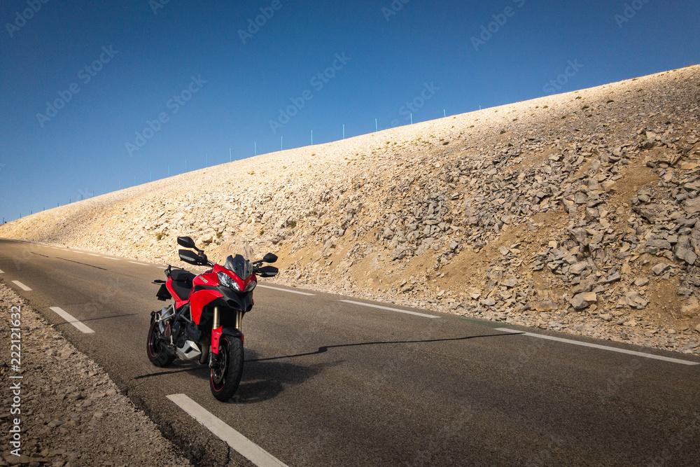Red motorbike on Mount-Ventoux roads