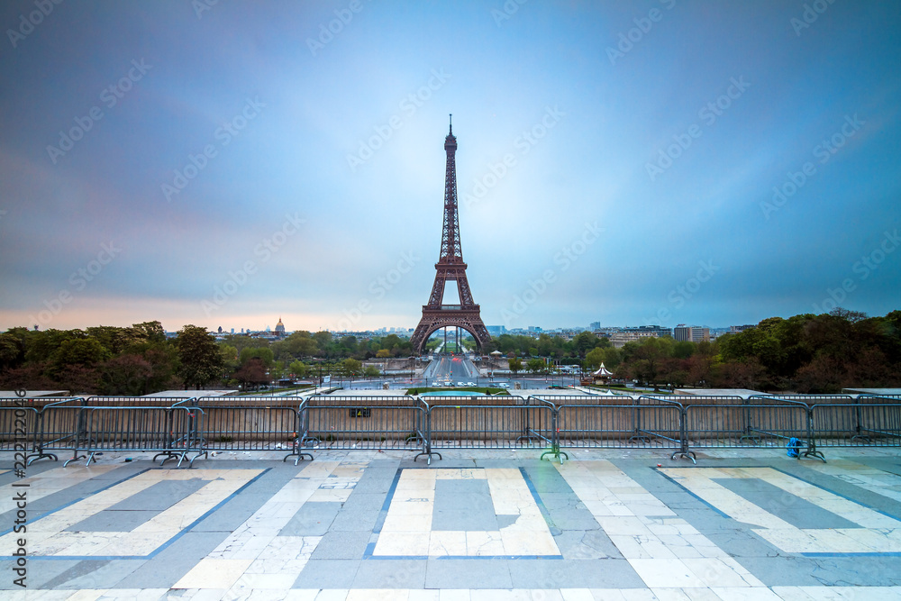 Beautiful view of the Eiffel tower seen from Trocadero square in Paris, France

