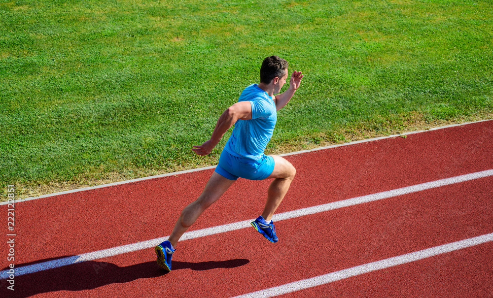 Simple ways to improve running speed and endurance. Athlete runner sporty shape in motion. Man athlete run to achieve great result. How run faster. Speed training guide. Ways to improve running speed