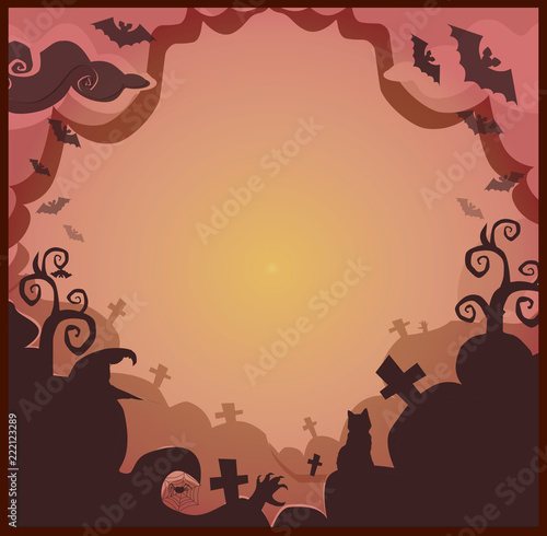 Halloween border for design with spooky items and space for text