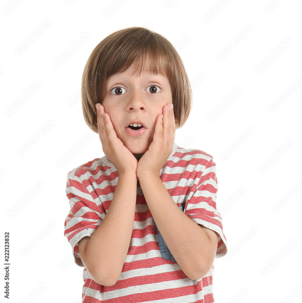 Surprised little boy on white background Surprised little boy on white background