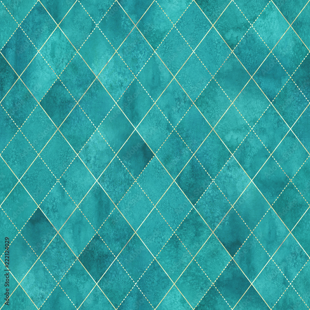 Fototapeta premium Argyle geometric watercolor seamless pattern
