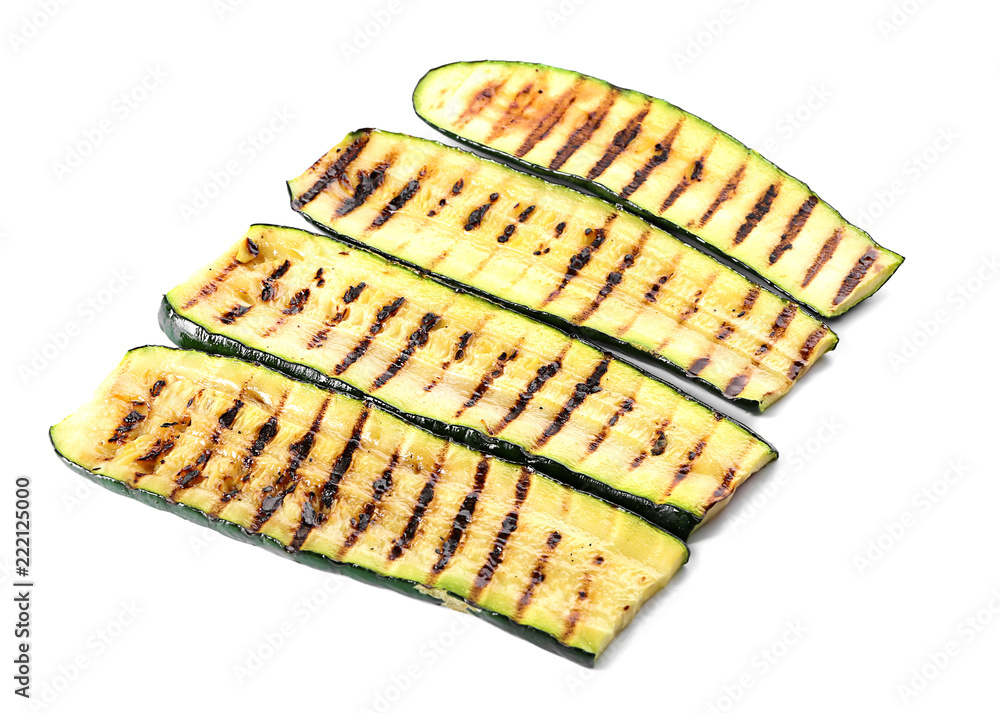 Tasty grilled zucchini on white background Tasty grilled zucchini on white background