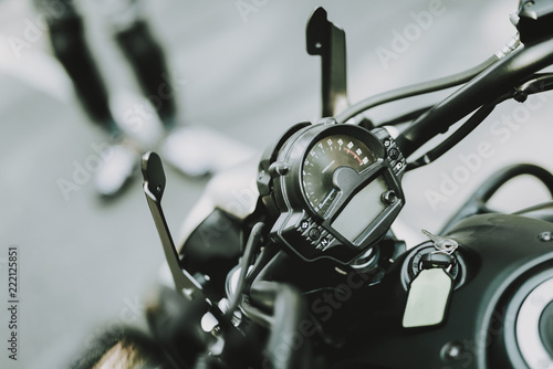 Black Speed Motorcycle Steering Wheel. Front View.