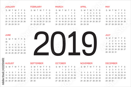Year 2019 calendar vector design template