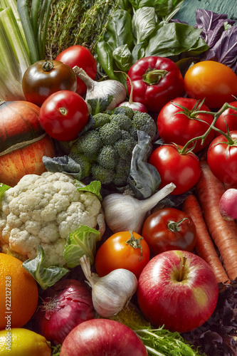 Autumn still life. Vegetables  fruits  herbs.