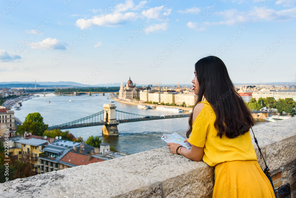 Female enjoying Budapest view from the fortress