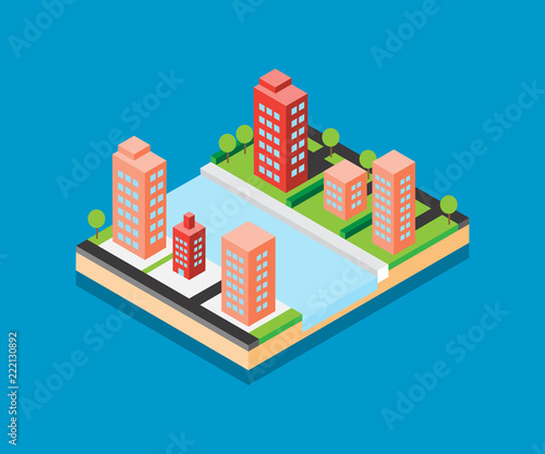 Isometric city vector design on blue background