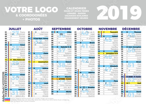 CALENDRIER 2019 - 6 MOIS - JUILLET a DECEMBRE