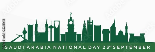 Saudi Arabia Flag and Coat of Arms with Arabic text. Translation: Kingdom of Saudi Arabia; Saudi National Day. 88. 23rd September. Vector Illustration. Eps 10.