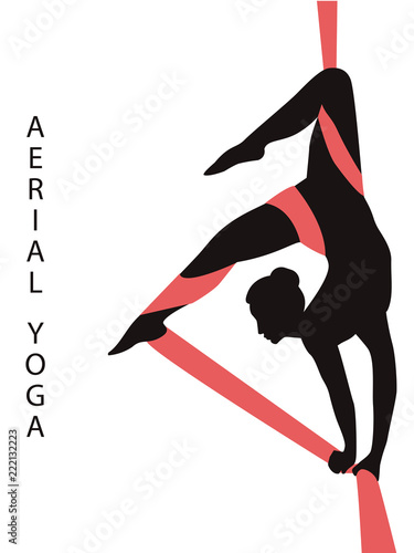 Aerial aerobics. Woman on red hammock - isolated on white background - art vector.