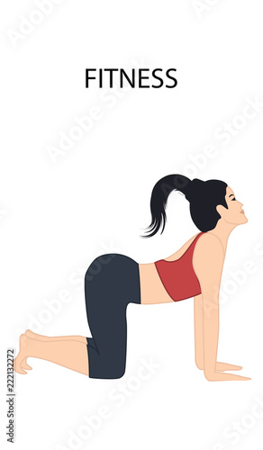 Fitness - young woman doing exercise pose cat - isolated on white background - vector art
