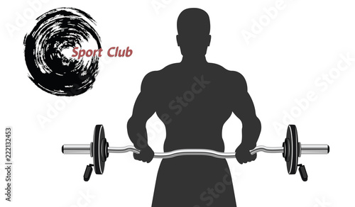 Image of a bodybuilder with a bar - abstract logo for a sports club - flat style - isolated on a white background - vector.