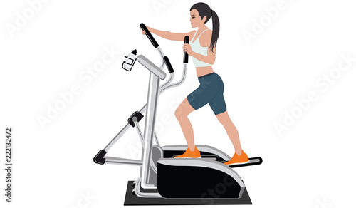 Woman on a stepper simulator - flat style - isolated on white background - art vector