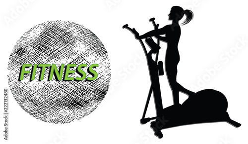 Silhouette of a girl on a stepper exerciser - flat style - emblem Fitness - isolated on white background - art vector