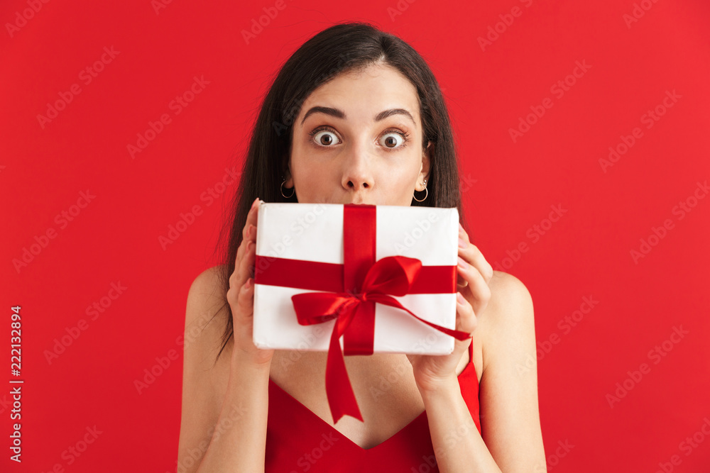 Portrait of a shocked young woman in dress Portrait of a shocked young woman in dress