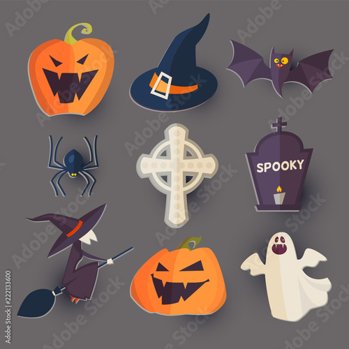 Halloween Cartoon Elements Set. Stickers. photo