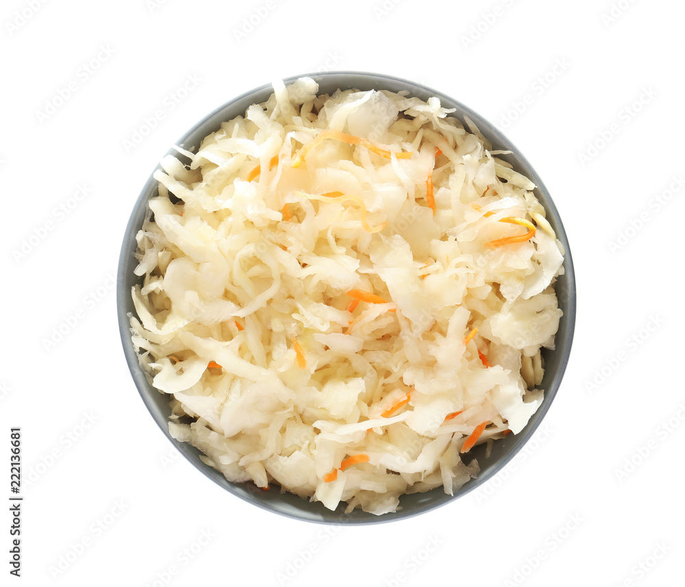 Bowl with delicious sauerkraut on white background Bowl with delicious sauerkraut on white background