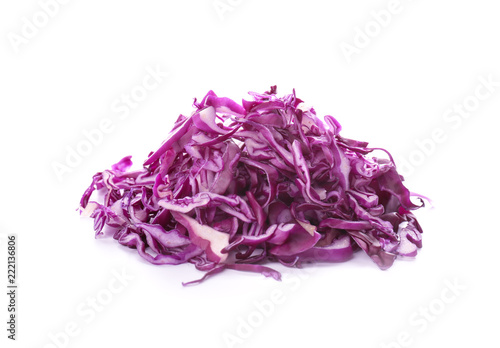 Chopped red cabbage on white background