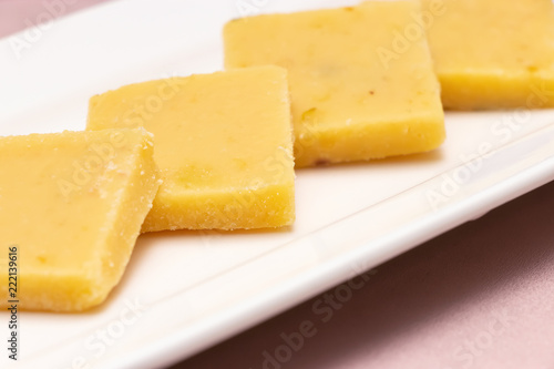 Burfi or Barfi famous Indian sweets. Popular festival food from India. Selective focus.