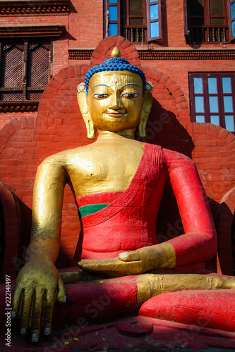 Buddha statue at the monkey temple. Swayambhunath temple, Kathmandu, Nepal