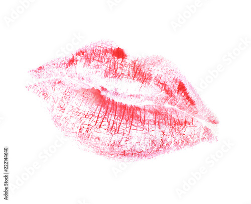 Lipstick kiss mark on white background